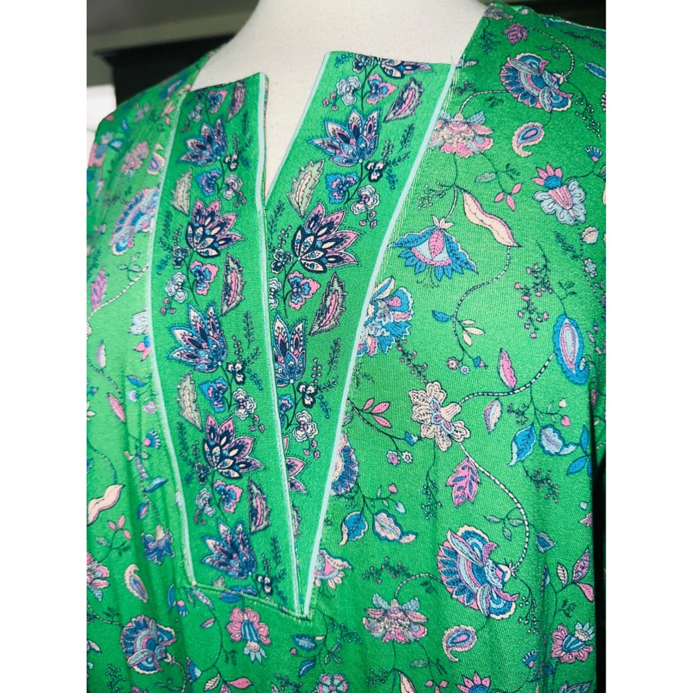 NB1 J Jill Wearever Green Tunic Leaf Womens Medium Split Neck Top Shirt Blouse - Picture 3 of 7